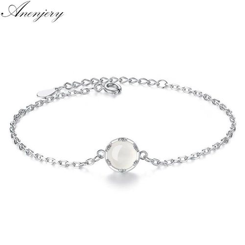 Bracelets En Argent Sterling 925 Et Pierre De Lune Pour Femmes, Chaîne Simple En Calcédoine, S-B97