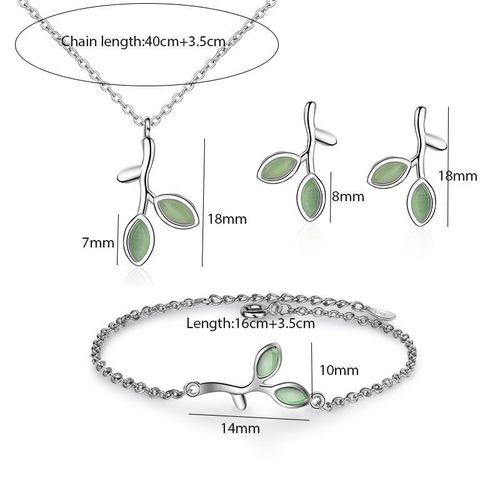 Ensemble De Bijoux En Argent Sterling 925, Collier + Boucles D'oreilles + Bracelet En Forme De Bourgeon En Feuille D'opale, Pour Femmes Et Filles, Cadeau