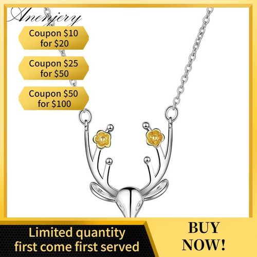 Collier De Noël En Argent Sterling 925 Pour Femmes, Pendentif En Bois, Cerf, Élan, Chaîne De Clavicule, S-N286