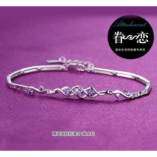 Bracelet En Argent 925 Avec C¿Ur D&#39ange, Bijou De Mariage Haut De Gamme En Zircon, Cristal Clair Violet, S-B21