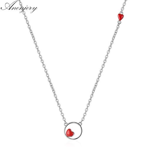 Collier En Argent Sterling 925 Pour Femmes, Chaîne En Forme De Goutte, Glaçure Rouge, Amour, C¿Ur, Cercle, Clavicule, S-N309