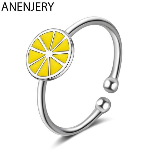 Bague Ajustable En Argent Sterling 925 Pour Femme Et Fille, Bijou En Forme De Citron Jaune, S-R469