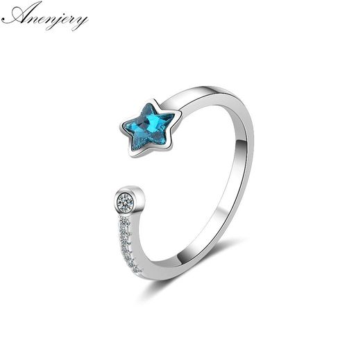 Bague Ouverte En Argent Sterling 925 Pour Femme Et Fille, En Cristal Bleu, Micro Zircon, Cadeau, S-R368