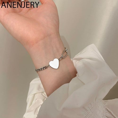 Anenjery Lune Étoile Imitationn Perle Bracelet À Breloques 925 Argent Sterling Dégradé Pierre De Lune Zircon Bracelet Pour Les Femmes S-B304
