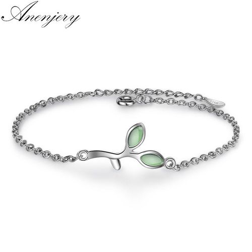 Bracelet Feuille Verte Opale En Argent Sterling 925 Pour Femmes Et Filles, Offre Spéciale, S-B188