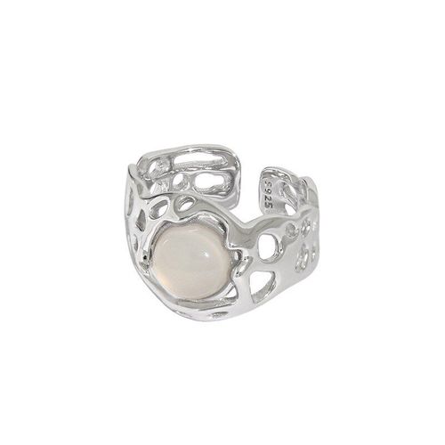 Bague En Argent Sterling 925 Avec Pierre De Lune Creuse Pour Femme, Anneau Irrégulier, Classique, Visage Large, À La Mode