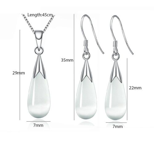 Ensemble De Bijoux En Argent Sterling 925, Collier + Boucles D'oreilles En Pierre De Lune Opale Goutte D'eau, Cadeau Pour Femmes Et Filles