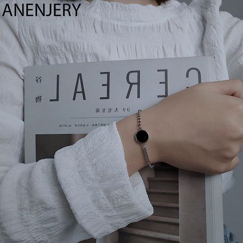 Bracelet À Breloques En Argent Sterling 925 Pour Femmes, Bijoux Ronds, Goutte Noire, Étoile Glacée, Chaîne À Perles, À La Mode, Cadeaux, S-B392