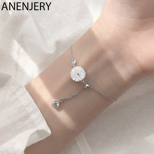 Bracelet De Cheville En Argent Sterling 925, Coquille Blanche Naturelle, Fleur De Soleil, Anti-Allergique, Réglable, S-B409