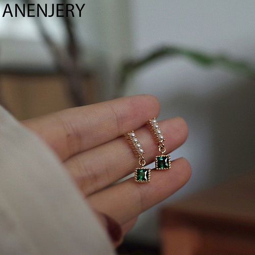 Boucles D'oreilles En Argent Sterling 925 Et Zircon Vert, Pendentif En Perle Pour Femmes, Exquises, Ornements Rétro Français