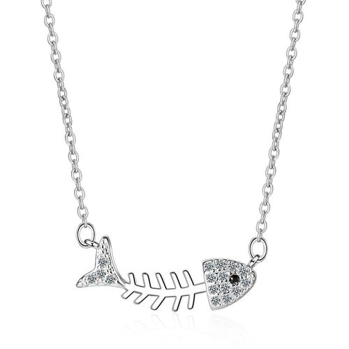 Collier En Argent Sterling 925, Micro Os De Poisson En Zircon Pour Femmes, Chaîne À Clavicule, À La Mode, S-N297