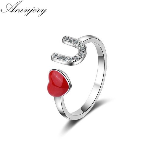 Bague De Fiançailles En Argent Sterling 925, Ajustable, Éblouissante, En Forme De C¿Ur Rouge, Micro Cz U, S-R250