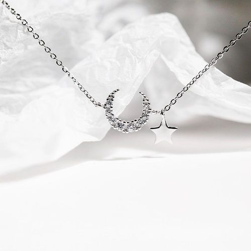 Anenjery Lune Étoile Imitationn Perle Bracelet À Breloques 925 Argent Sterling Dégradé Pierre De Lune Zircon Bracelet Pour Les Femmes S-B304