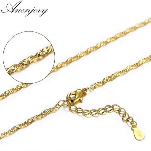 Collier En Argent Sterling 925 Pour Femmes, Couleur Or Jaune, Chaîne Ondulée, S-N178