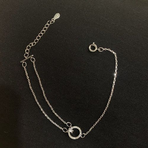Anenjery Lune Étoile Imitationn Perle Bracelet À Breloques 925 Argent Sterling Dégradé Pierre De Lune Zircon Bracelet Pour Les Femmes S-B304