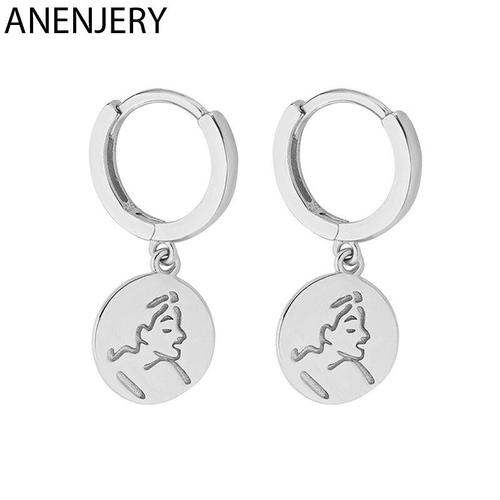 Boucles D'oreilles En Argent Sterling 925, Pendentif Disque Rond, Créoles Pour Femmes Et Filles, Bijoux De Fête, Cadeaux, Vente En Gros, S-E1349