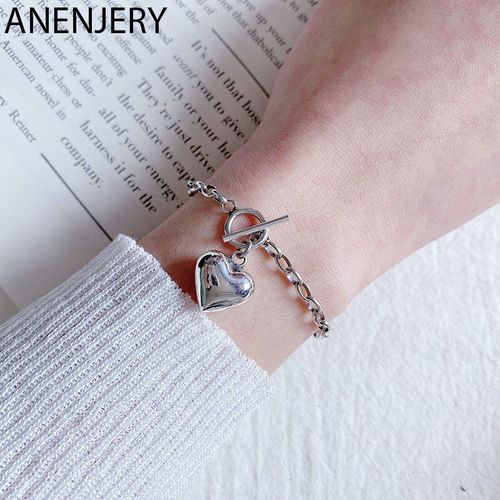 Anenjery Lune Étoile Imitationn Perle Bracelet À Breloques 925 Argent Sterling Dégradé Pierre De Lune Zircon Bracelet Pour Les Femmes S-B304