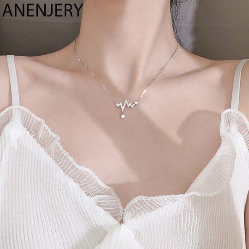 Collier Avec Battements De C¿Ur En Argent Sterling 925 Pour Femmes, Chaîne À Clavicule En Forme De Vague Délicate, Bijoux Cadeaux, S-N147