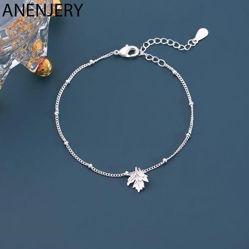 Anenjery Lune Étoile Imitationn Perle Bracelet À Breloques 925 Argent Sterling Dégradé Pierre De Lune Zircon Bracelet Pour Les Femmes S-B304