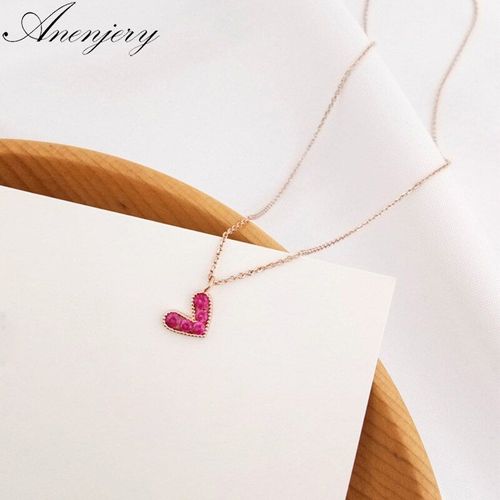 Collier Ras Du Cou En Forme De C¿Ur Pour Femme, Bijou Tendance En Argent Sterling 925, Couleur Rose Ou Rouge, Cadeau Idéal, S-N344