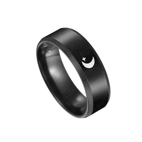 Bagues En Titane Et Acier Pour Hommes, 8mm, Lune Et Étoile, Bracelets De Mariage Simples Noirs, Bijoux Masculins, Livraison Directe