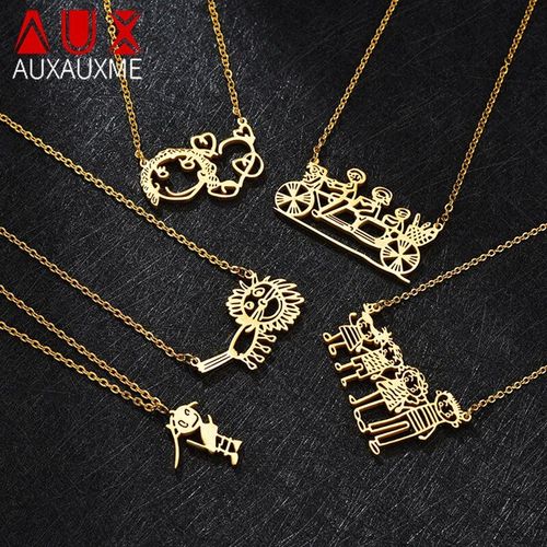 Collier Avec Dessin Personnalisé Pour Enfants, En Acier Inoxydable, Avec Nom, Cadeaux Pour La Famille