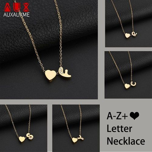 Collier En Acier Inoxydable Doré, Petit C¿Ur, Cristal, Initiale De Nom, Lettre, Bijou Délicat Pour Femmes