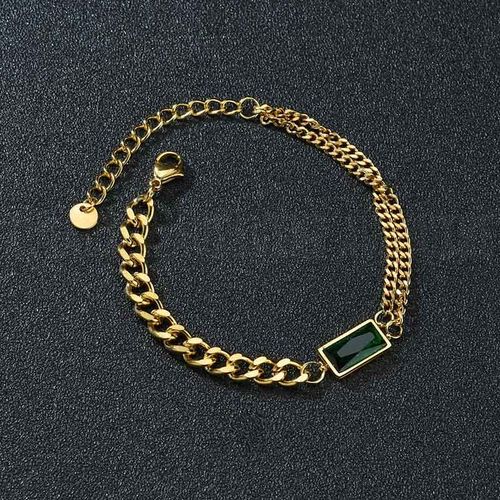 Bracelet Double Couche Réglable En Pierre Verte Et Or Pour Femmes, Nouveau Design Élégant, Bijoux De Fête En Acier Inoxydable, Cadeau
