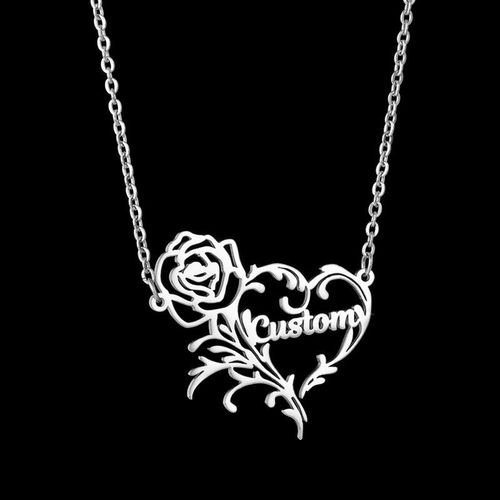 Collier En Acier Inoxydable Pour Femme, Bijou Personnalisé Avec Nom, Rose Dorée, C¿Ur Fleur, Mariage, Pour Petite Amie