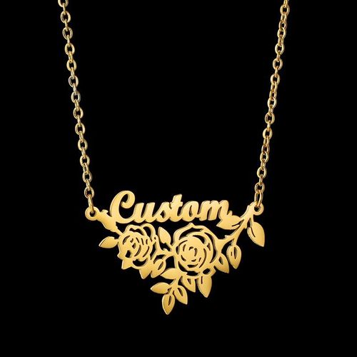 Collier Personnalisé En Forme De C¿Ur Et De Rose Pour Femmes, En Acier Inoxydable, Plaque Signalétique Personnalisée, Bijoux Pour Cadeaux De Mariage