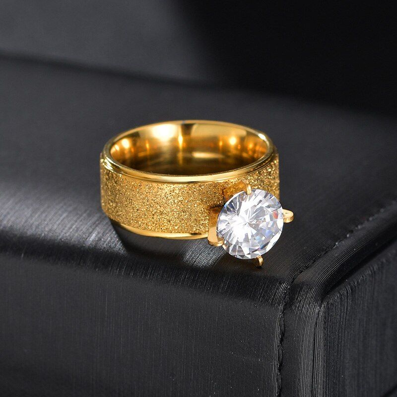 Bague De Fiançailles En Zircon Cubique Pour Couples, Anneau De Mariage Romantique En Acier Titane Doré, Bijoux Pour Femmes Et Hommes