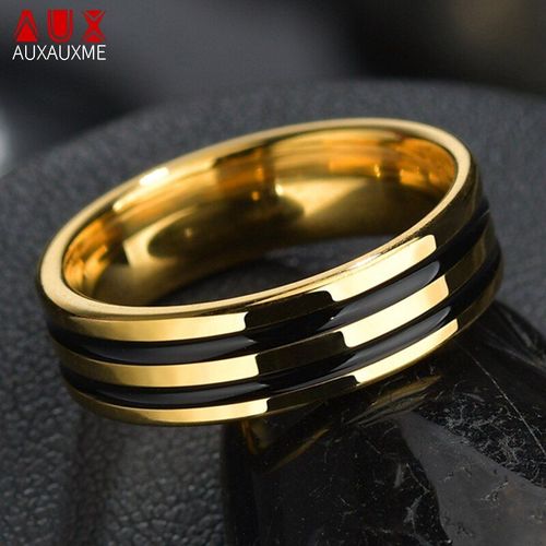 Bague Simple Noire En Titane Pour Hommes Et Femmes, Double Ligne, En Acier Inoxydable, Bijou