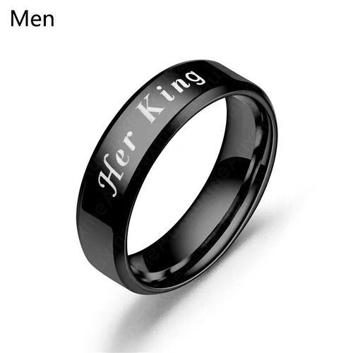 Bague Pour Amoureux, Anneau De Mariage En Acier Inoxydable Noir, Cadeau De Saint-Valentin, 6mm, Son Roi Et Sa Reine