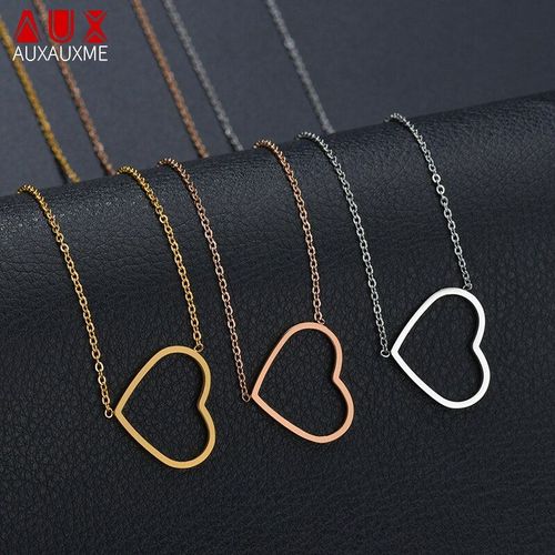 Collier Ras Du Cou En Forme De C¿Ur D'amour Pour Femmes, En Acier Inoxydable, Or Rose, Bijoux Creux, Cadeau De Noël