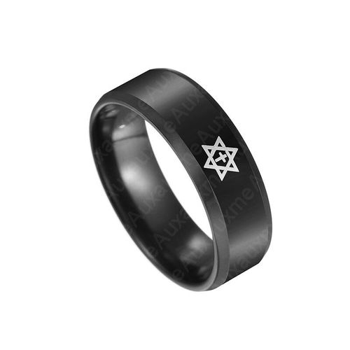 Bague De Mariage Pentagramme Star Of David, En Acier Titane Noir, Bijoux Religieux Punk Pour Hommes