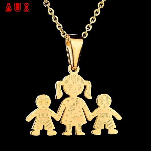 Colliers En Acier Inoxydable, Pendentifs De Famille, Mignon, De Couleur Or, Avec C¿Ur, Dessin Animé, Cadeau Pour La Journée Des Enfants, Maman Et Fils
