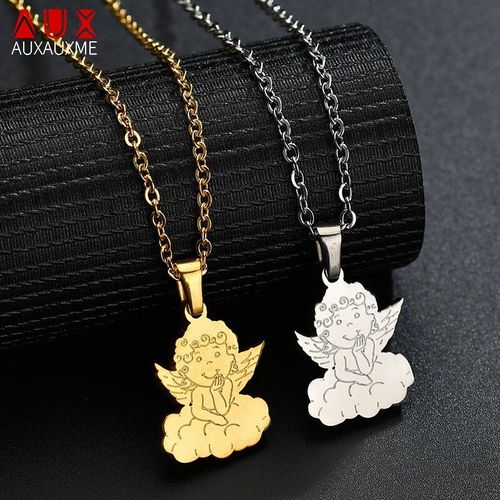 Collier Avec Pendentif Ange En Acier Inoxydable, Disponible En Plusieurs Couleurs, Doré Et Argenté