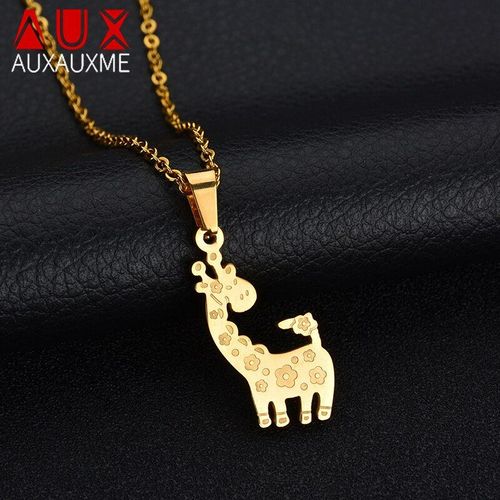 Collier Avec Pendentif Mignon Fauve En Acier Inoxydable, Chaîne Dorée Avec Dessin Animé, Cadeau De Noël Pour Enfants
