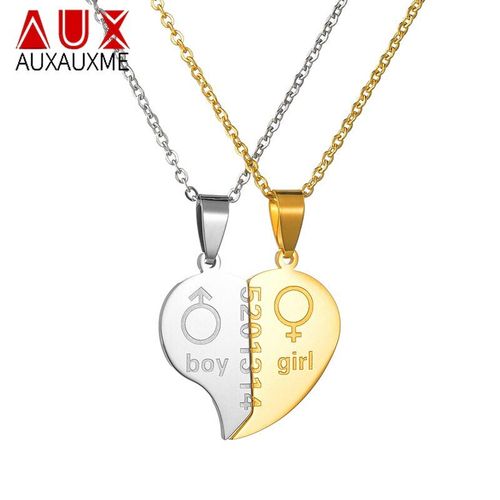 Collier En Acier Inoxydable Pour Couple, 1 Paire, Avec Gravure Du Nom Du C¿Ur, Cadeau Pour Amoureux, Pour Garçon Et Fille