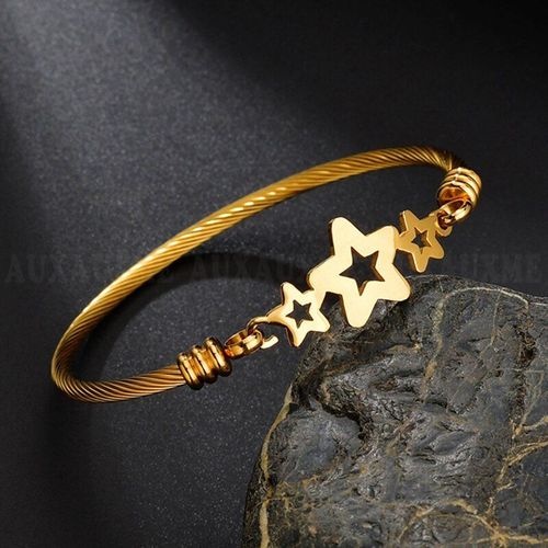 Bracelet Étoile Creuse En Acier Inoxydable Pour Femmes, Bijou Simple Géométrique Doré, Cadeau De Noël Ou De Mariage