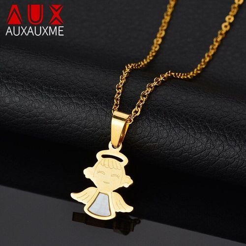 Collier Avec Pendentif Ange En Coquillage, Chaîne Dorée En Acier Inoxydable Pour Bébé Garçon, Bijoux Cadeau D'anniversaire