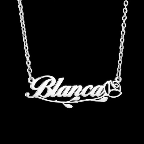 Collier Avec Nom Personnalisé En Acier Inoxydable, Pendentif Avec Fleur De Rose, Cadeau Pour Femme, Maman, Petite Amie