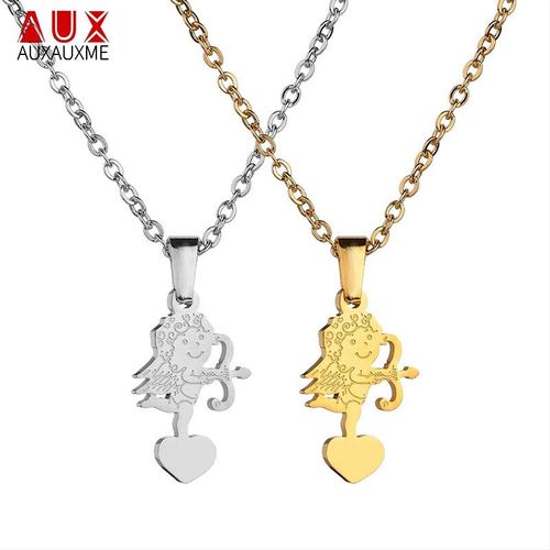 Colliers Avec Ailes D'ange En Acier Inoxydable Pour Fille Et Garçon, Chaîne Avec Pendentif, Couleur Or, Cadeaux De Noël, 2019