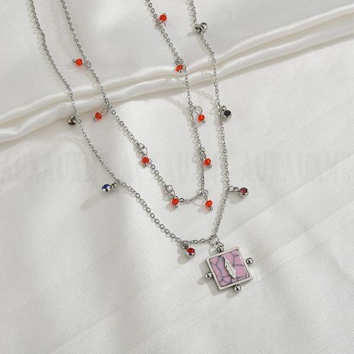 Collier Double Couche Avec Pendentif Carré En Forme De Plume De Malachite, En Acier Inoxydable, Doré, Pour Femmes, Livraison Directe