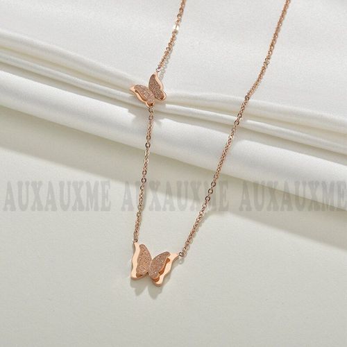 Collier Ras Du Cou Avec Deux Papillons Pour Femme, Bijoux En Or Rose, Chaîne À Clavicule Brillante, À La Mode