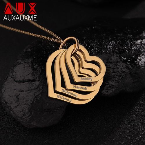 Collier Pendentif Multi-C¿Ur Personnalisé En Acier Inoxydable, Bijoux Ras Du Cou Avec Gravure De Noms De Famille, Cadeaux, Livraison Directe