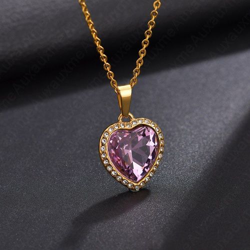 Collier Avec Pendentif Coeur En Cristal Pour Femmes, En Acier Inoxydable, Bleu, Rose, Chaîne En Pierre Cz, Bijoux Ras Du Cou