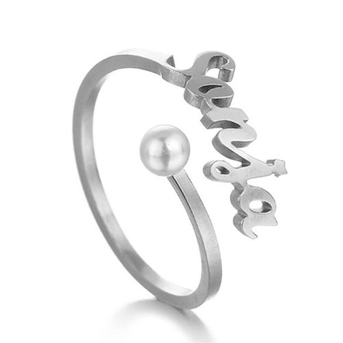 Bague En Acier Inoxydable Pour Femme, Perle Artificielle Personnalisée, Taille Ajustable, Cadeau De Fiançailles, Fête De Mariage