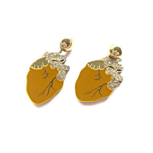 Boucles D'oreilles Et Broche En Acrylique Pour Femmes, Bijoux À La Mode En Argent Scintillant, Miroir Créatif, Orgue De C¿Ur