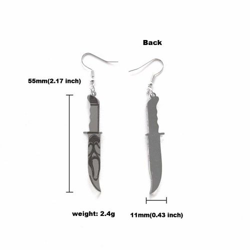 Punk Cool Miroir Couteaux En Argent Épée Avec Motif Noir Pendentifs Boucles D'oreilles Acrylique Goutte Couteau D'horreur Gothique Mode Bijoux Cadeau